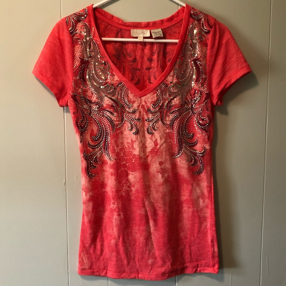 Miss Me Pink V-Neck Fashion Tee Top